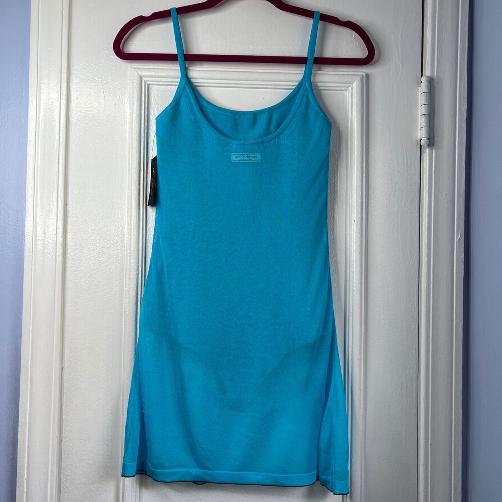 NWT Jacquemus La Robe Maille Roupao Sheer Mini Dress Knit Turquoise Blue Size 34 - Picture 4 of 16